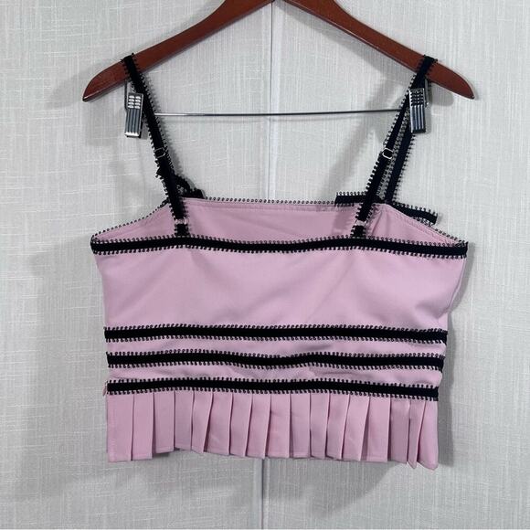 Forever 21 NWT Baby Pink Pleated Lace Trim Babydoll Crop Top Sz M - Picture 10 of 14